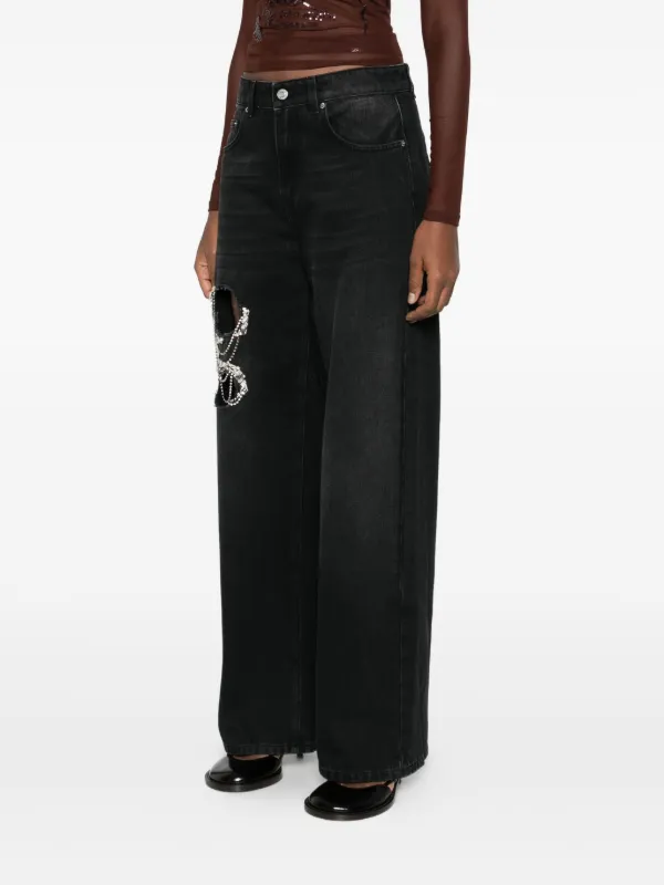 Jean Noir AREA NYC Taille Haute Avec Fente Et Cristaux – Taille 6, Style Bohème & Festif, Neuf Avec Étiquettes