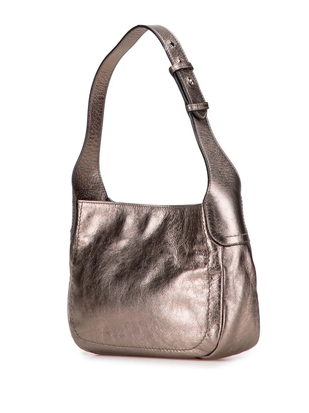 Pre-owned Ferragamo 2010-2025 Perforated Leather Gancini Shoulder Bag In Brown