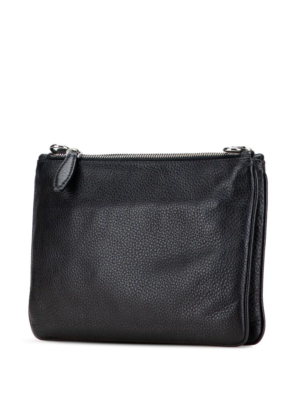 Pre-owned Prada 2015-2025 Vitello Phenix Double Zip Crossbody Bag In Black