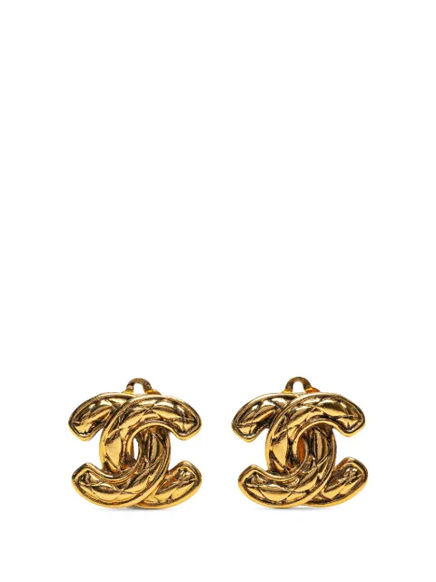 CHANEL Pre-Owned 20th Century Gold Plated CC Quilted Clip on Earrings costume earrings