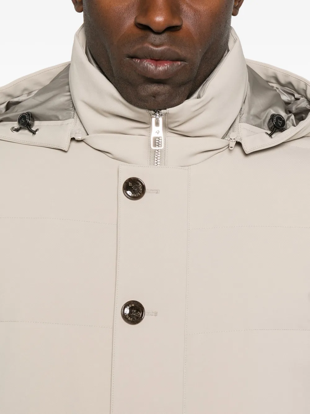 Montecore Hooded Quilted Button Coat In Neutral