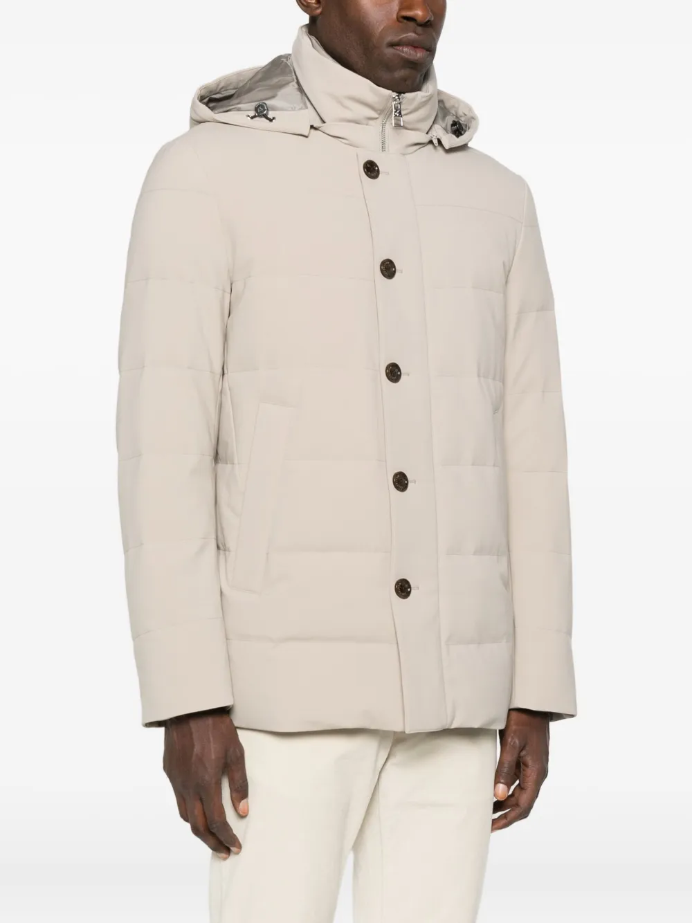 Montecore Hooded Quilted Button Coat In Neutral