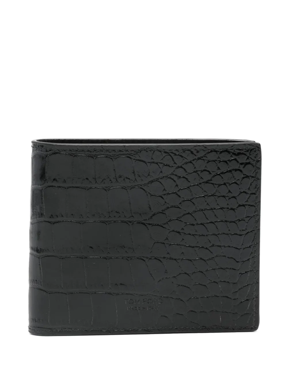 Tom Ford Crocodile Print Leather Bi-fold Wallet In Black