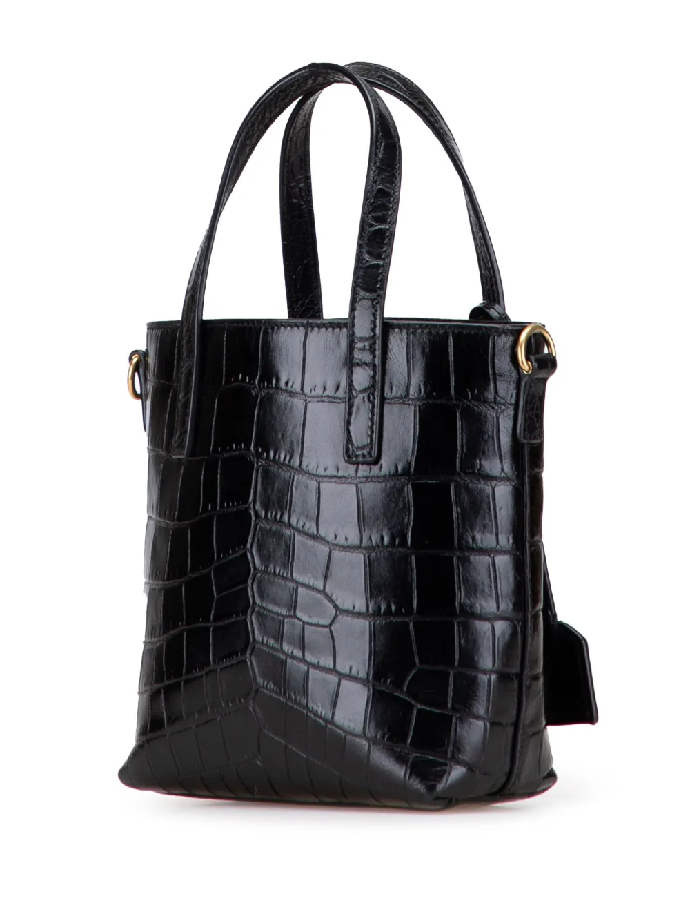 Pre-owned Saint Laurent 2024 Mini Toy Embossed Leather Shopping Tote Satchel In Black