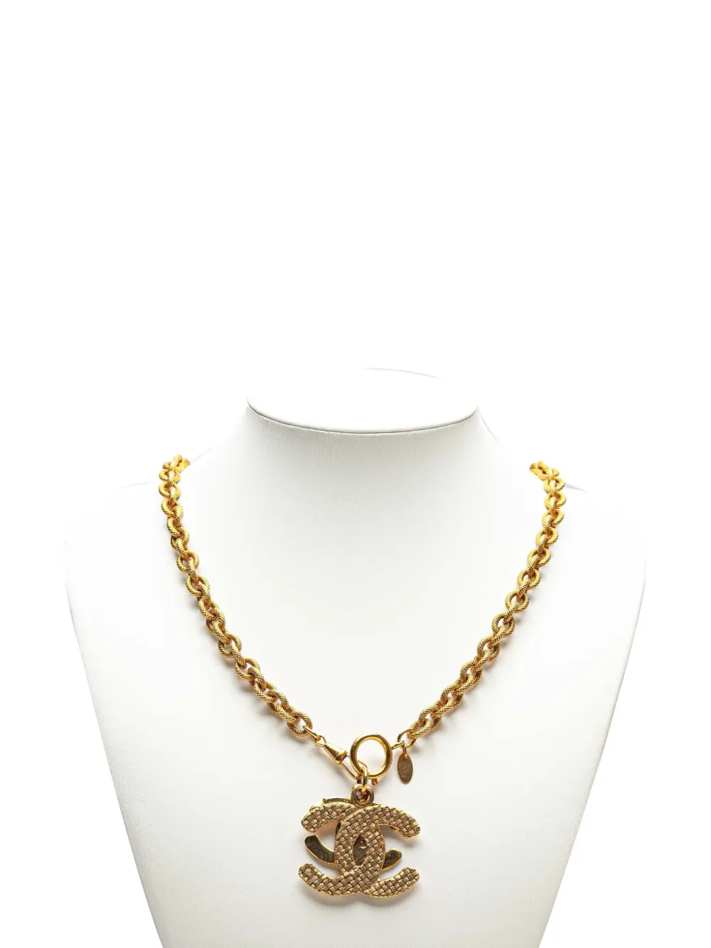 Pre-owned Chanel 1980-1990 Gold Plated Double Cc Pendant Necklace Costume Necklace