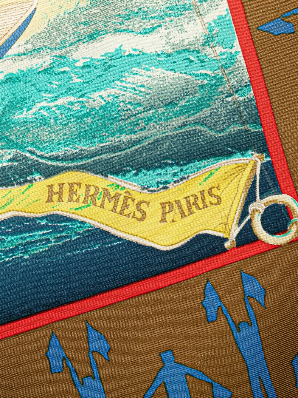Pre-owned Hermes 20th Century En Course Silk Scarf Scarves In Brown