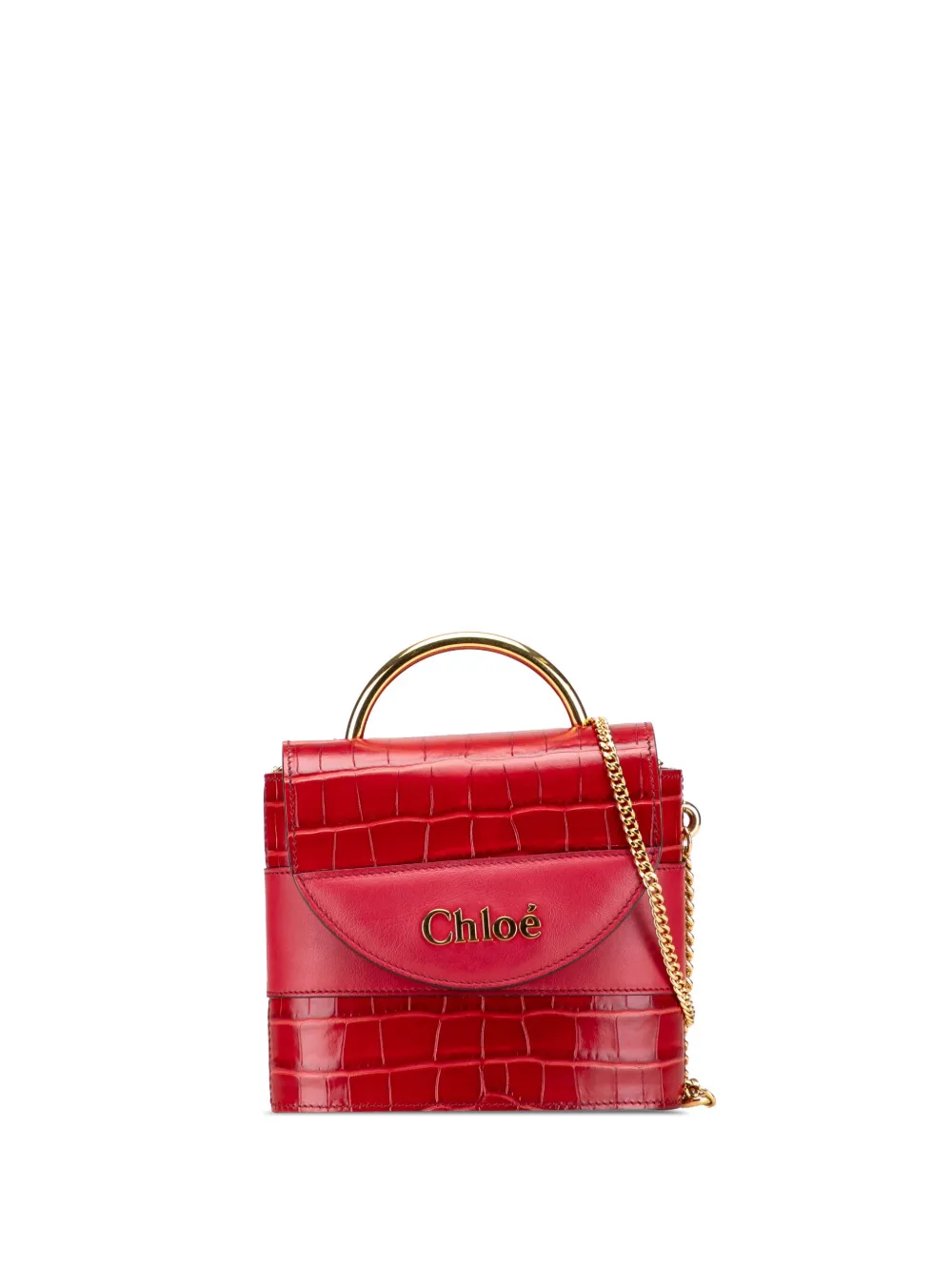 Chloé Pre-Owned 2019 Croc Embossed Leather Aby Lock satchel | Red | Image 1