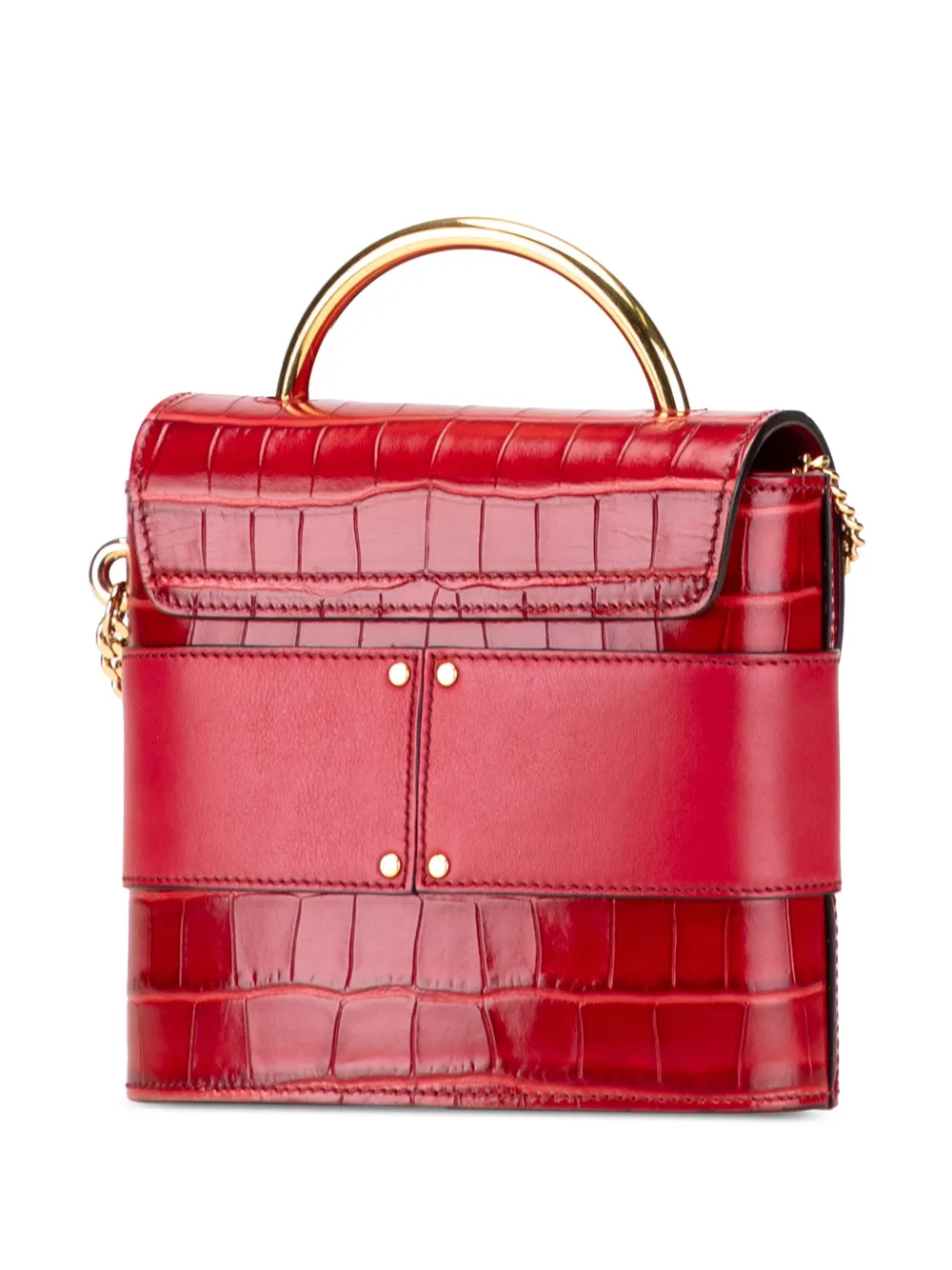 Pre-owned Chloé 2019 Croc Embossed Leather Aby Lock Satchel In Red
