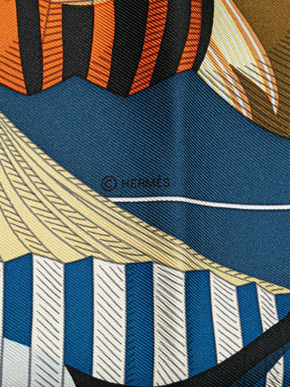 Pre-owned Hermes 20th Century Lanternes Ballons Et Cocardes Silk Scarf Scarves In Blue