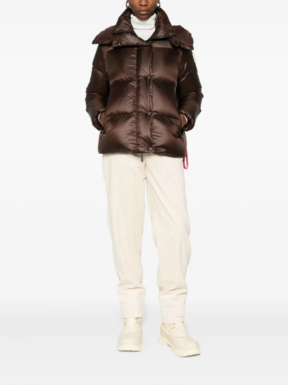 After Label Hooded Puffer Jacket In Brown