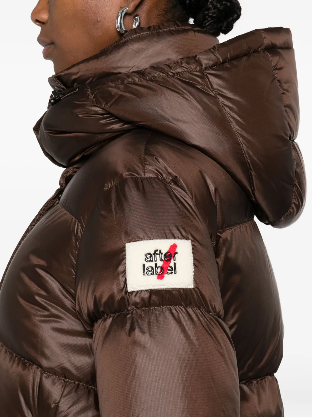 After Label Hooded Puffer Jacket In Brown