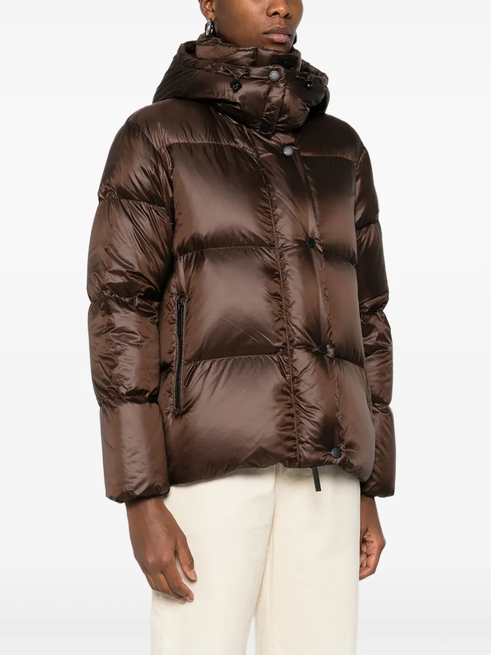 After Label Hooded Puffer Jacket In Brown