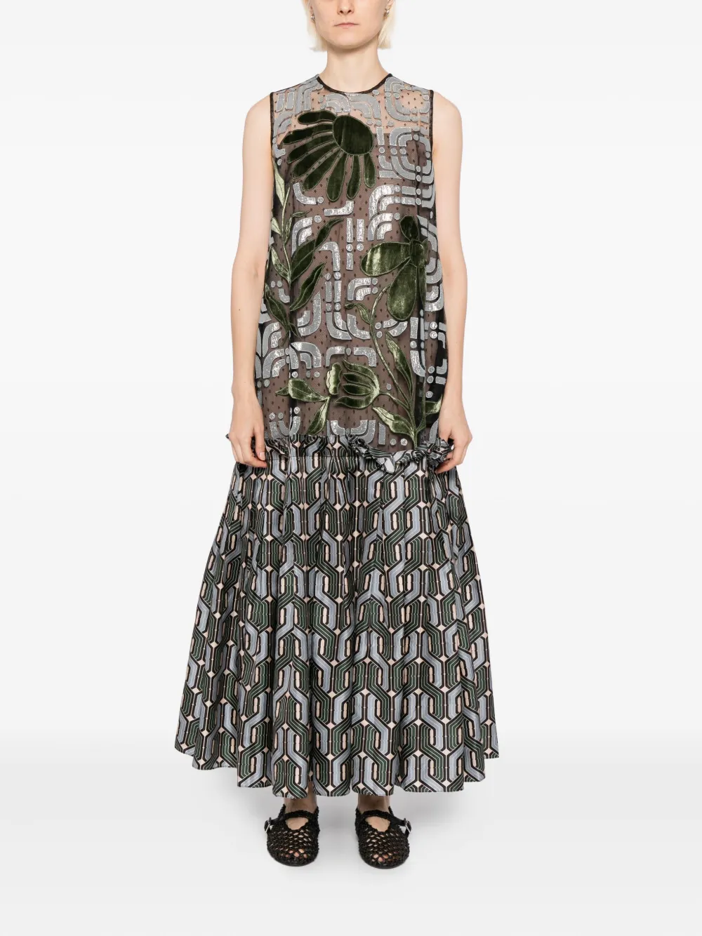 Biyan printed silk dress - Zwart