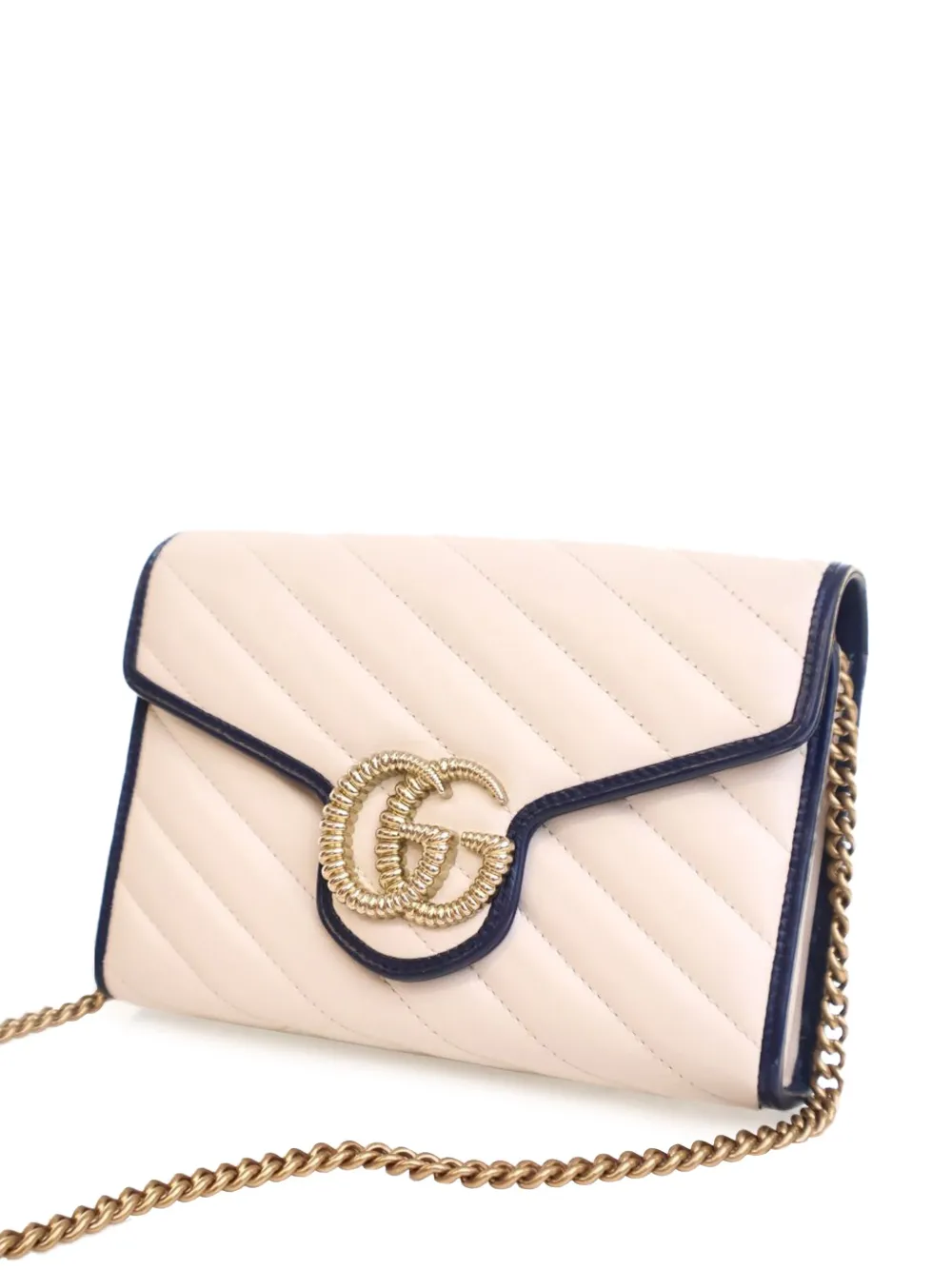 Pre-owned Gucci 2016-2025 Gg Marmont Matelasse Leather Torchon Wallet On Chain Crossbody Bag In White