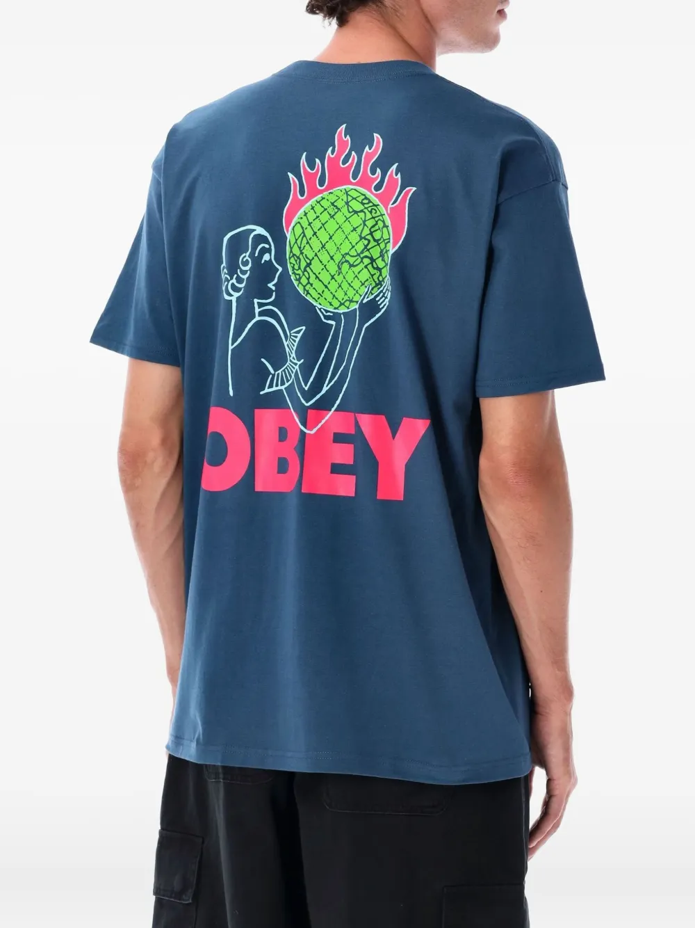 Obey World in Flames T-shirt - Blauw