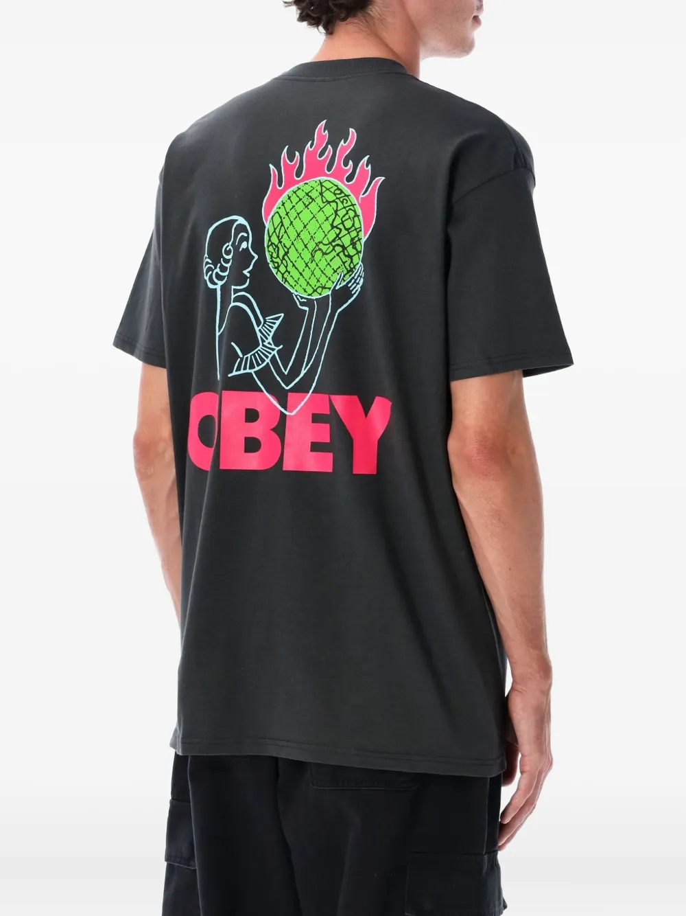 Obey World in Flames T-shirt - Zwart