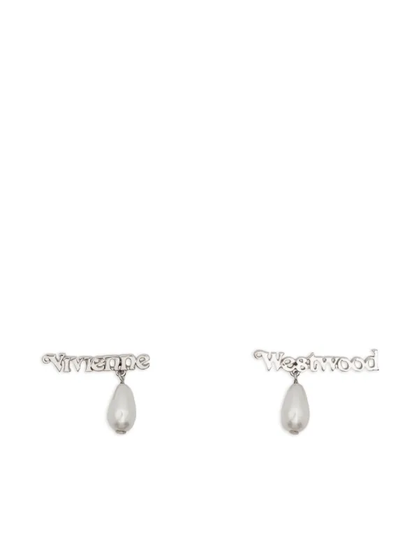 Vivienne Westwood Pearl Embellished Drop Earrings Silver