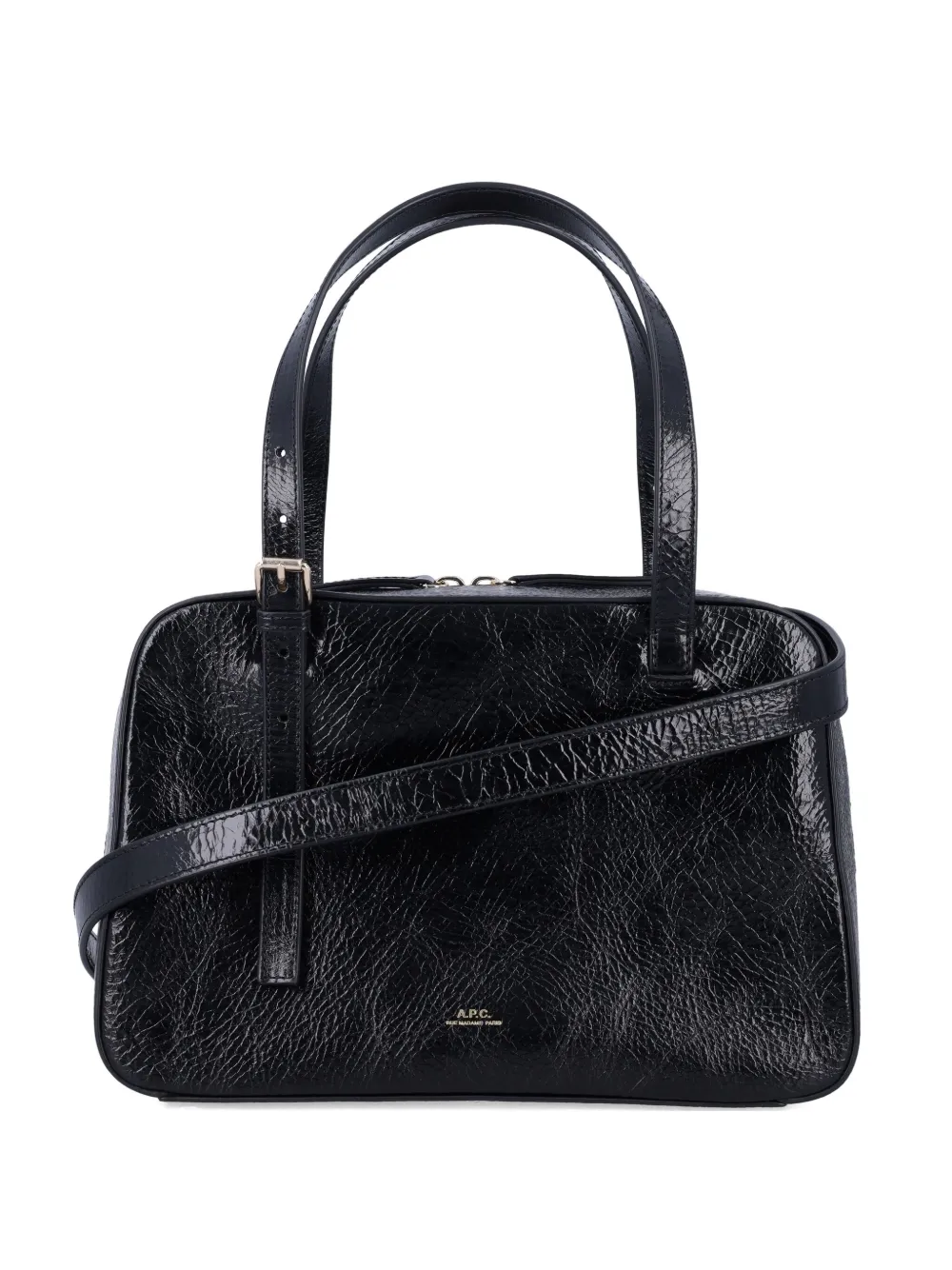 Apc Virginie Black Shoulder Bag With Removable Shoulder Strap And Front Logo In Leather Woman In Black