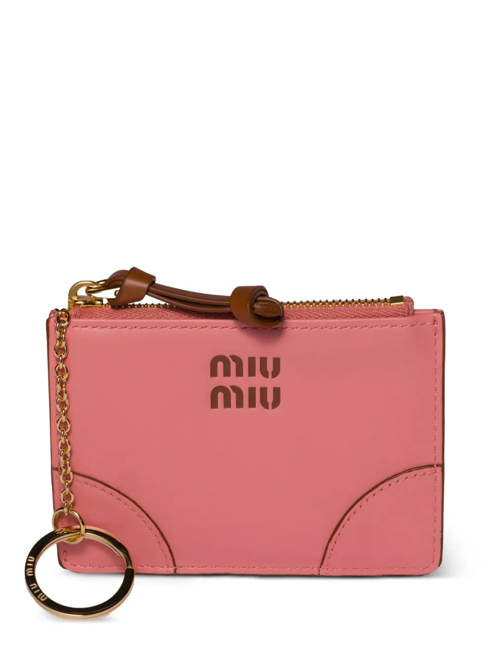 Miu logo leather wallet Roze