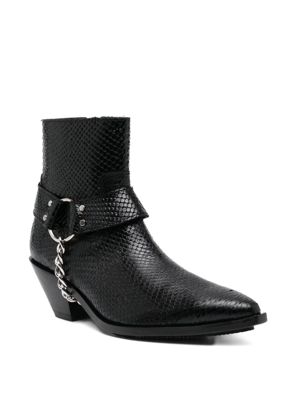 Junya Watanabe Python-effect Leather Western Ankle Boots With Chain In Black