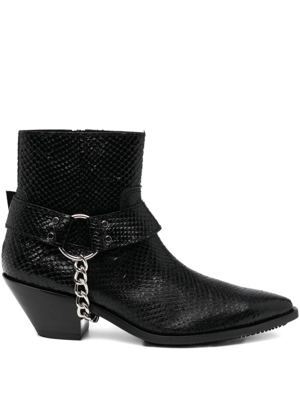 Junya Watanabe Python-effect Leather Western Ankle Boots With Chain In Black