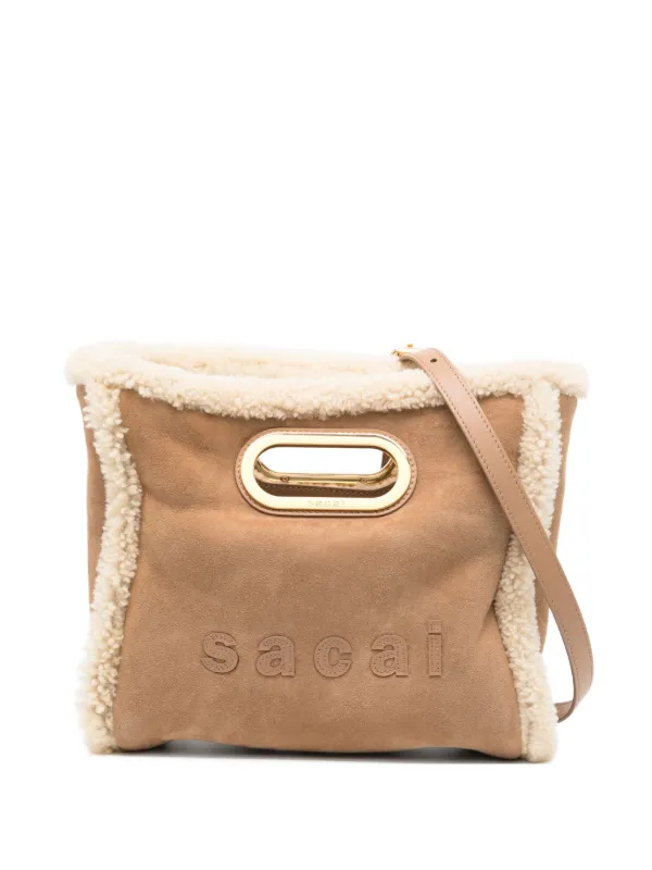 Sacai Small Shearling Tote Bag in Neutrals