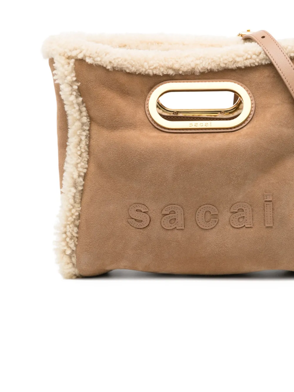 sacai Small Shearling Tote Bag in Neutrals, view 4