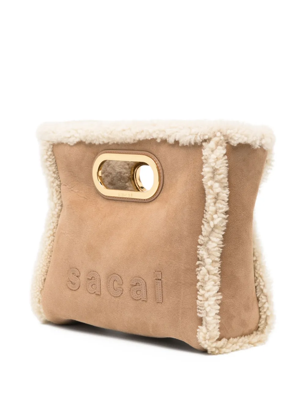 sacai Small Shearling Tote Bag in Neutrals, view 3