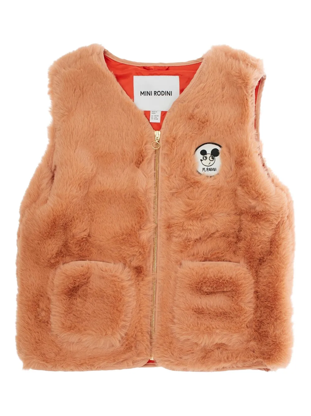 Mini Rodini Ritzratz Faux-fur Patch Waistcoat In Orange