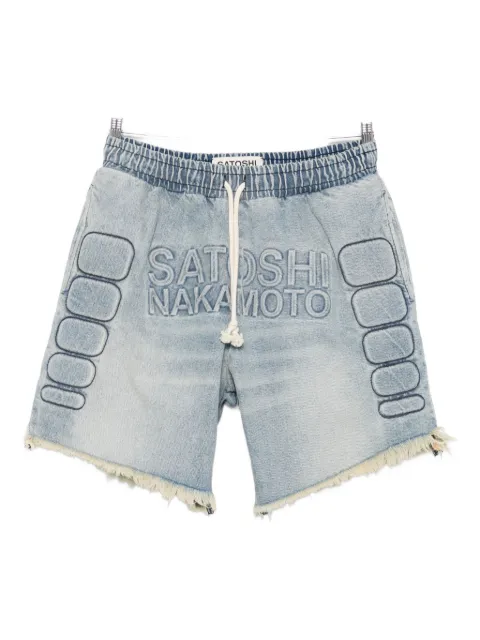 SATOSHI NAKAMOTO logo-embroidered frayed shorts