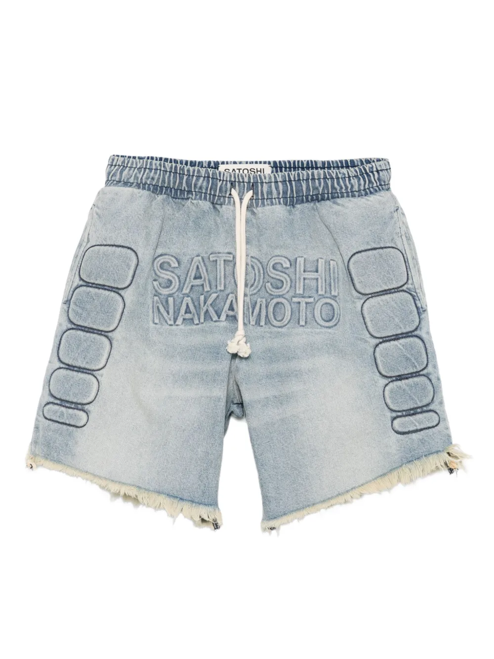 SATOSHI NAKAMOTO logo-embroidered frayed shorts | Blue | Image 1