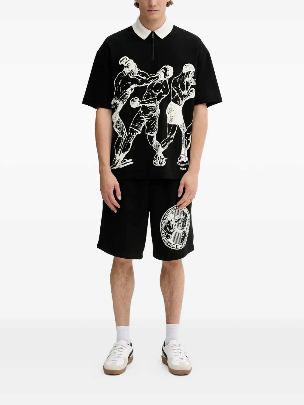 HUGO graphic-print zip polo shirt - Zwart