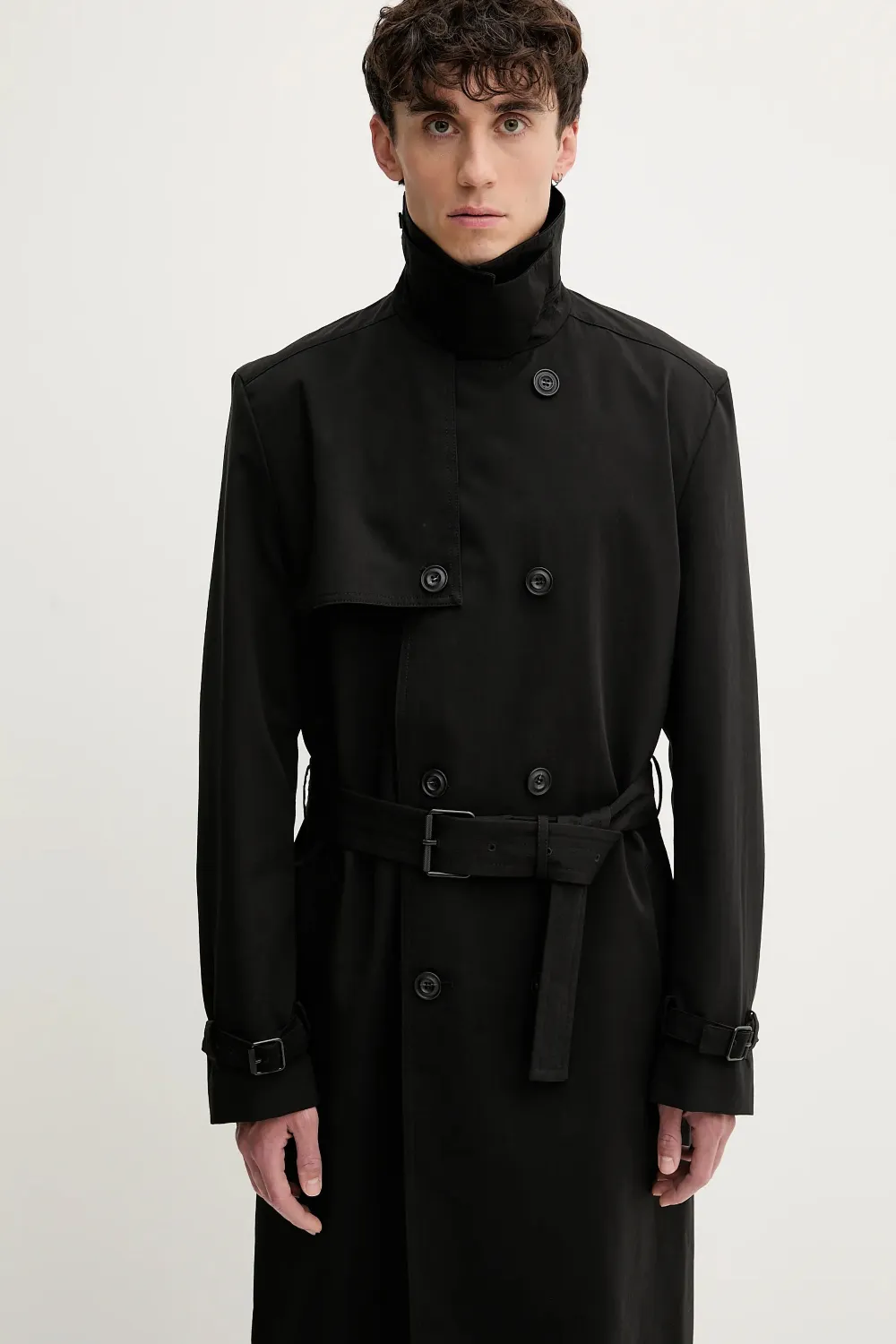 HUGO Maluk belted double-breasted trench coat | Black | Image 1
