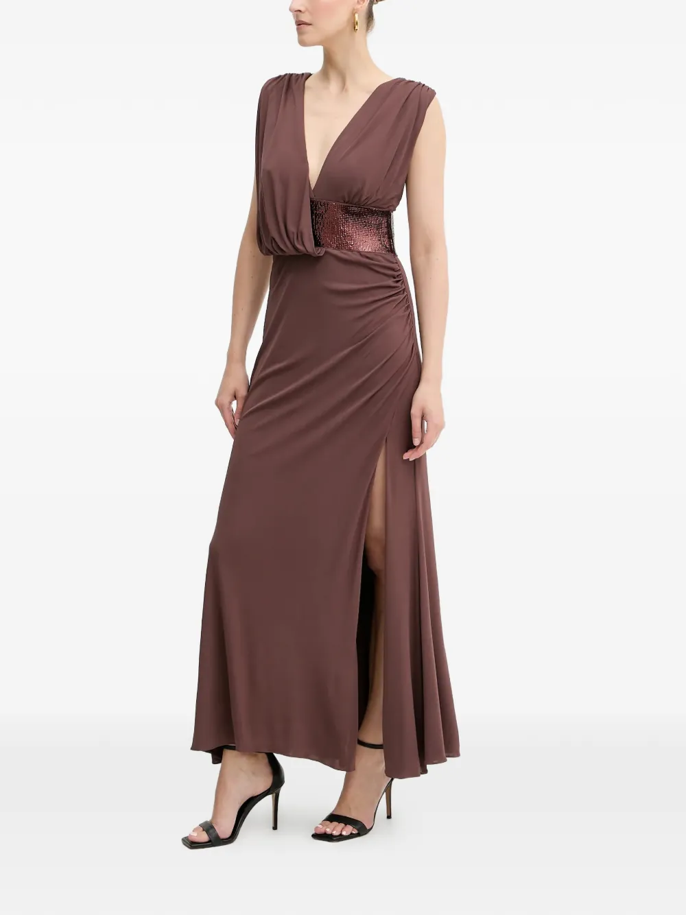 Herv&eacute; L&eacute;ger Lucille sequin V-neck maxi dress - Bruin