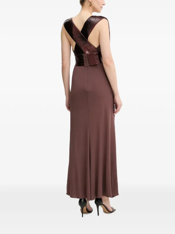 herve leger brown dress Hervé Léger Lucille Sequin V-neck Maxi | 9% nylon