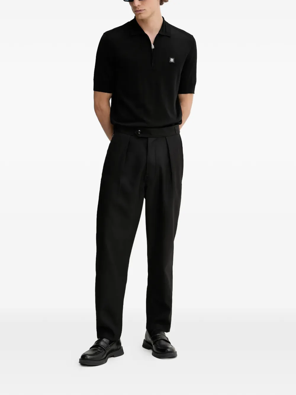 HUGO zip logo polo shirt - Zwart