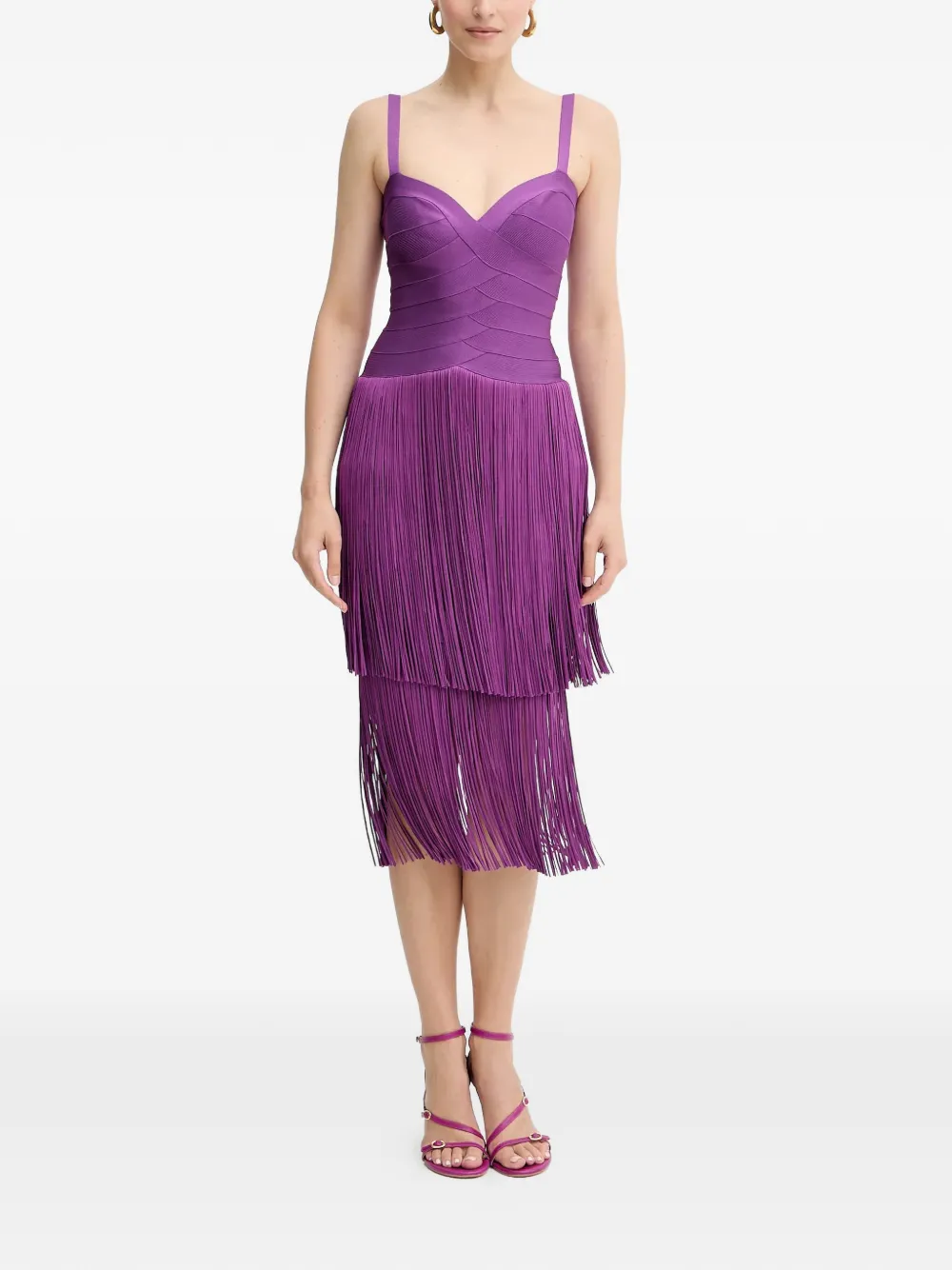 Herv&eacute; L&eacute;ger Georgia fringed midi dress - Paars
