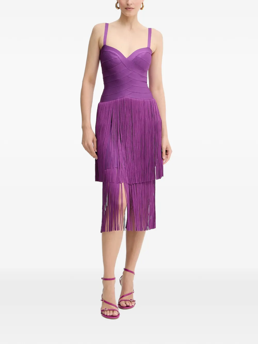Hervé Léger Georgia fringed midi dress - Purple