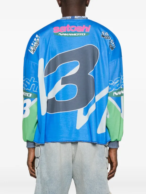 SATOSHI NAKAMOTO graphic-print T-shirt | Blue | FARFETCH