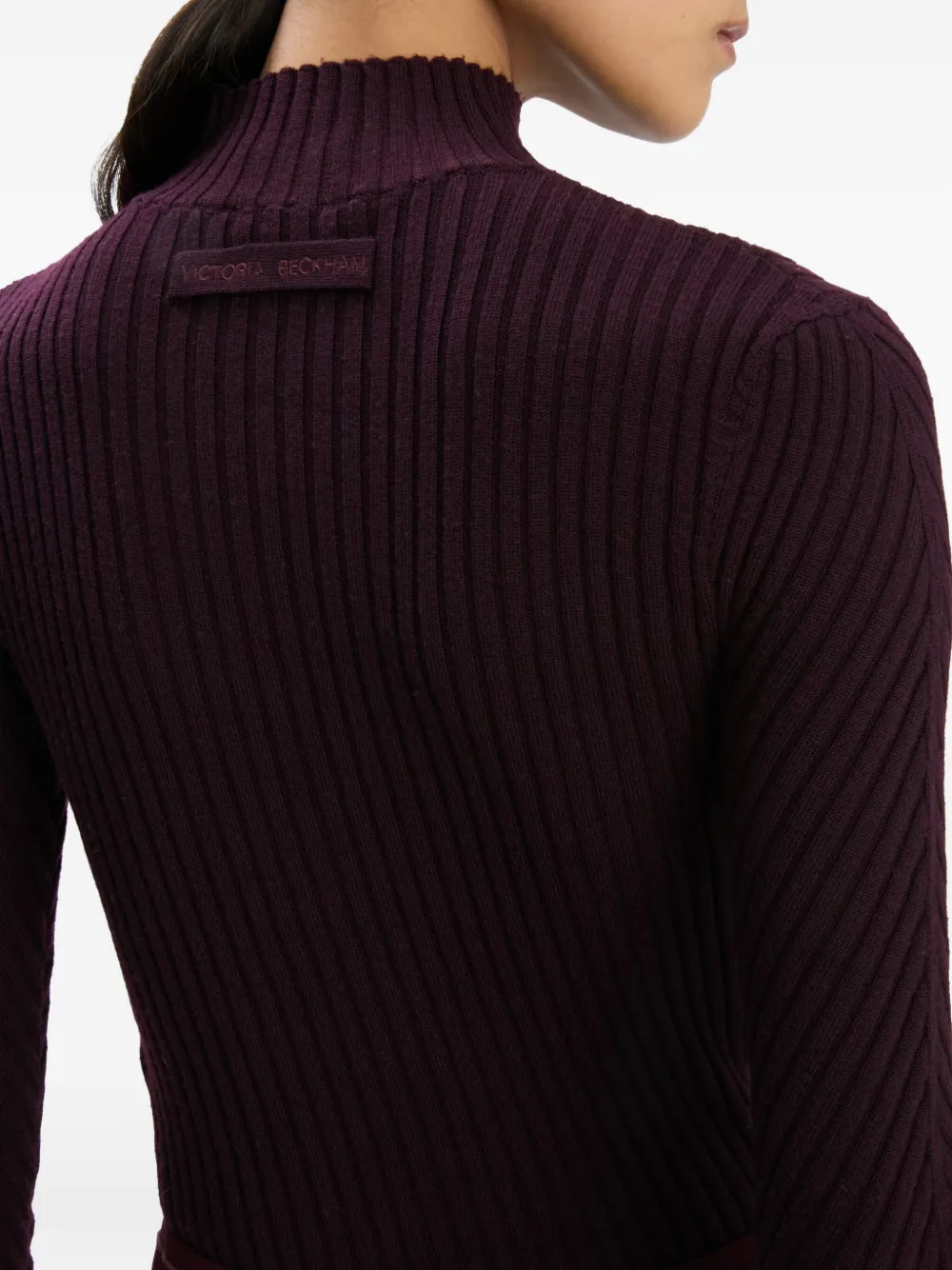 Victoria Beckham Ribbed High-neck Polo Top In Red