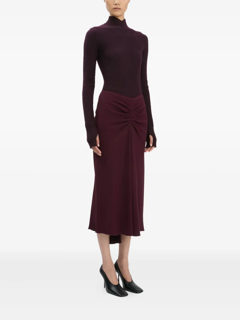 Victoria Beckham Ribbed High-neck Polo Top In Red