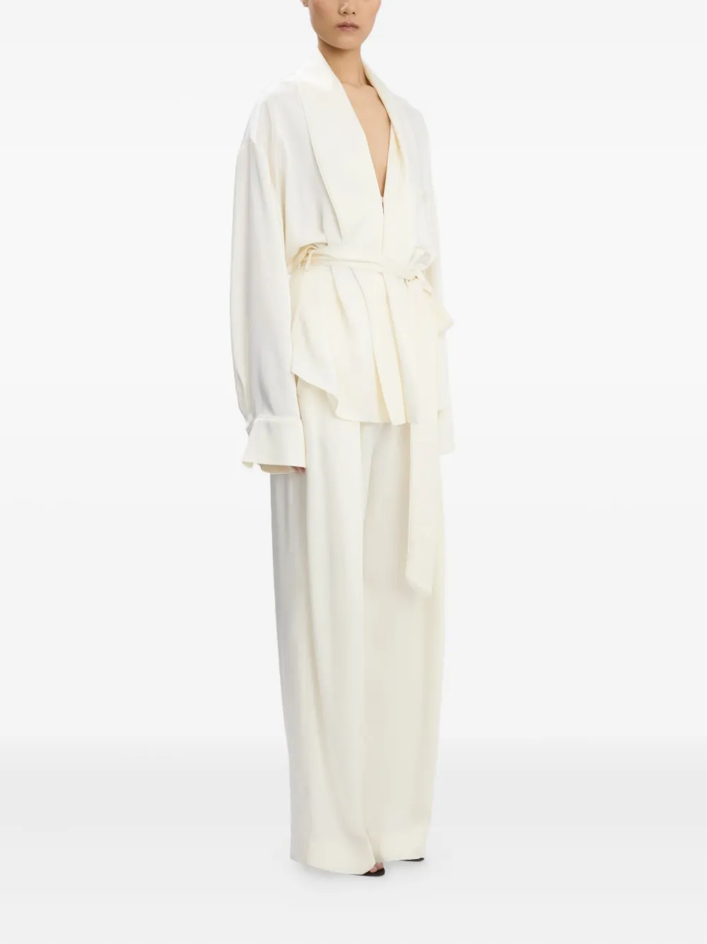 Victoria Beckham Plooibroek met wijde pijpen Beige