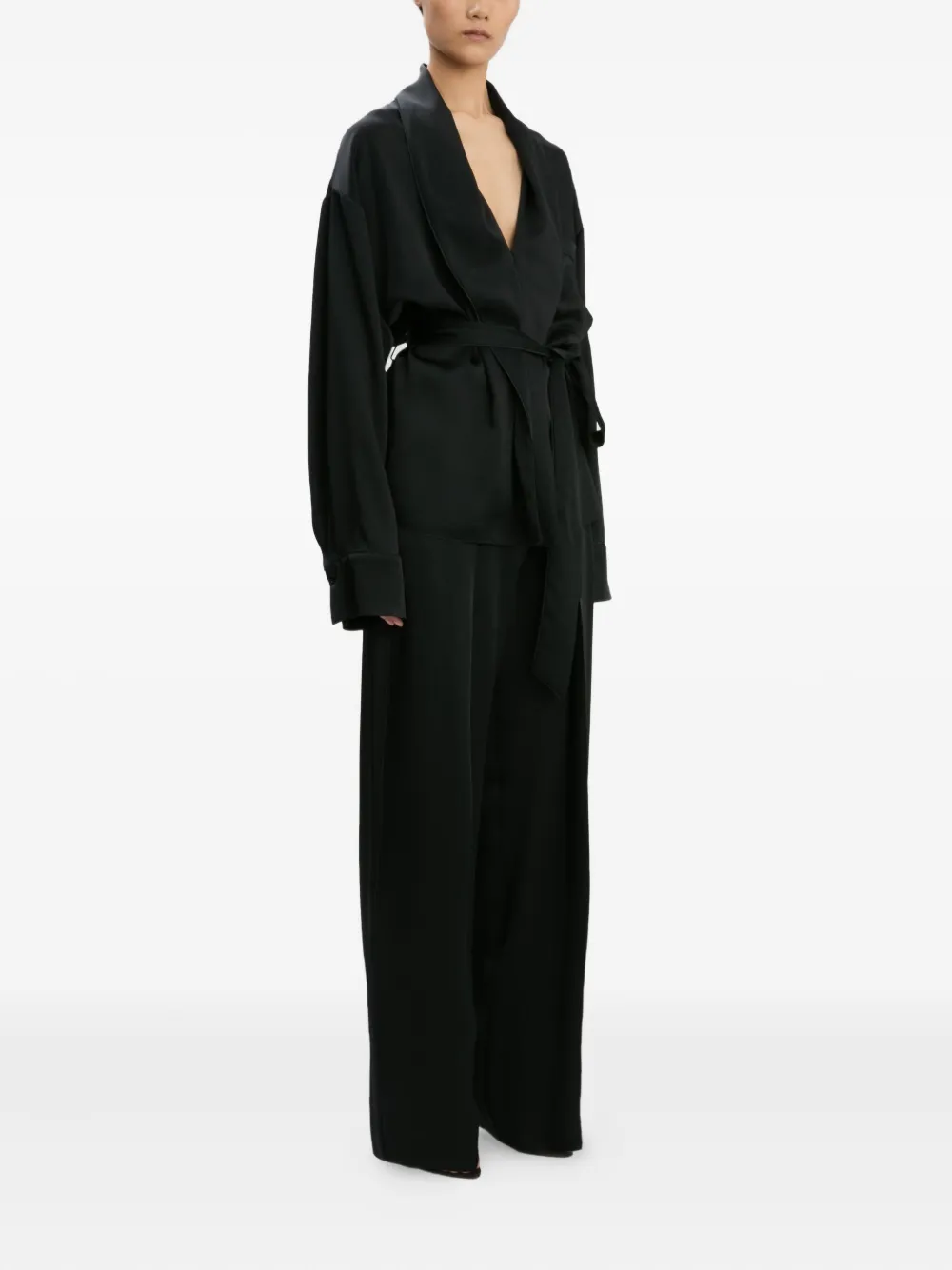 Victoria Beckham Pleated Wide-leg Trousers In Black