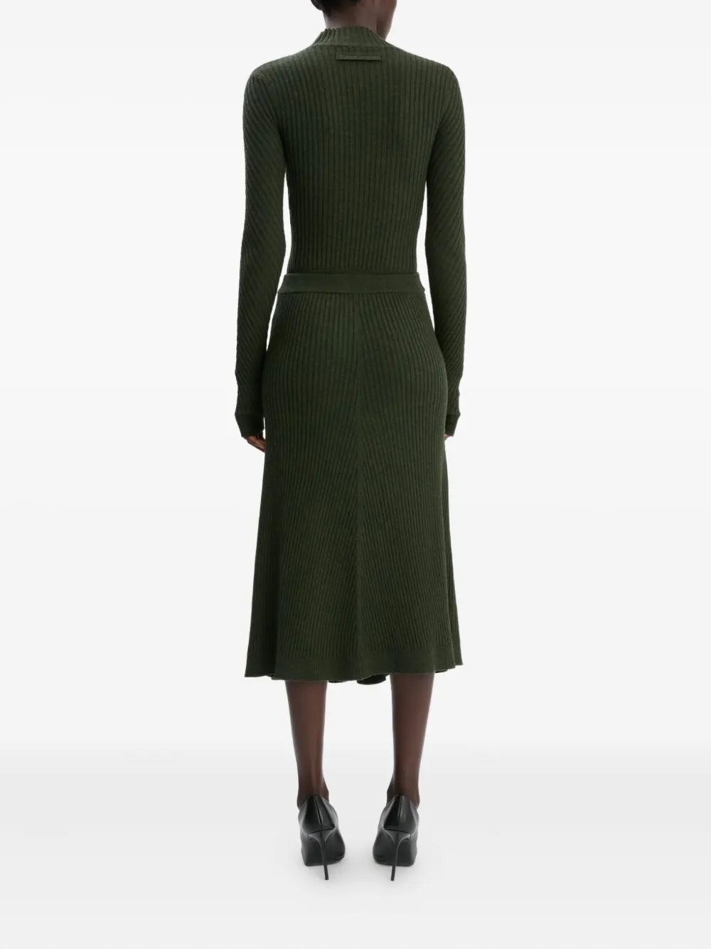 Victoria Beckham Ribgebreide midi-rok Groen