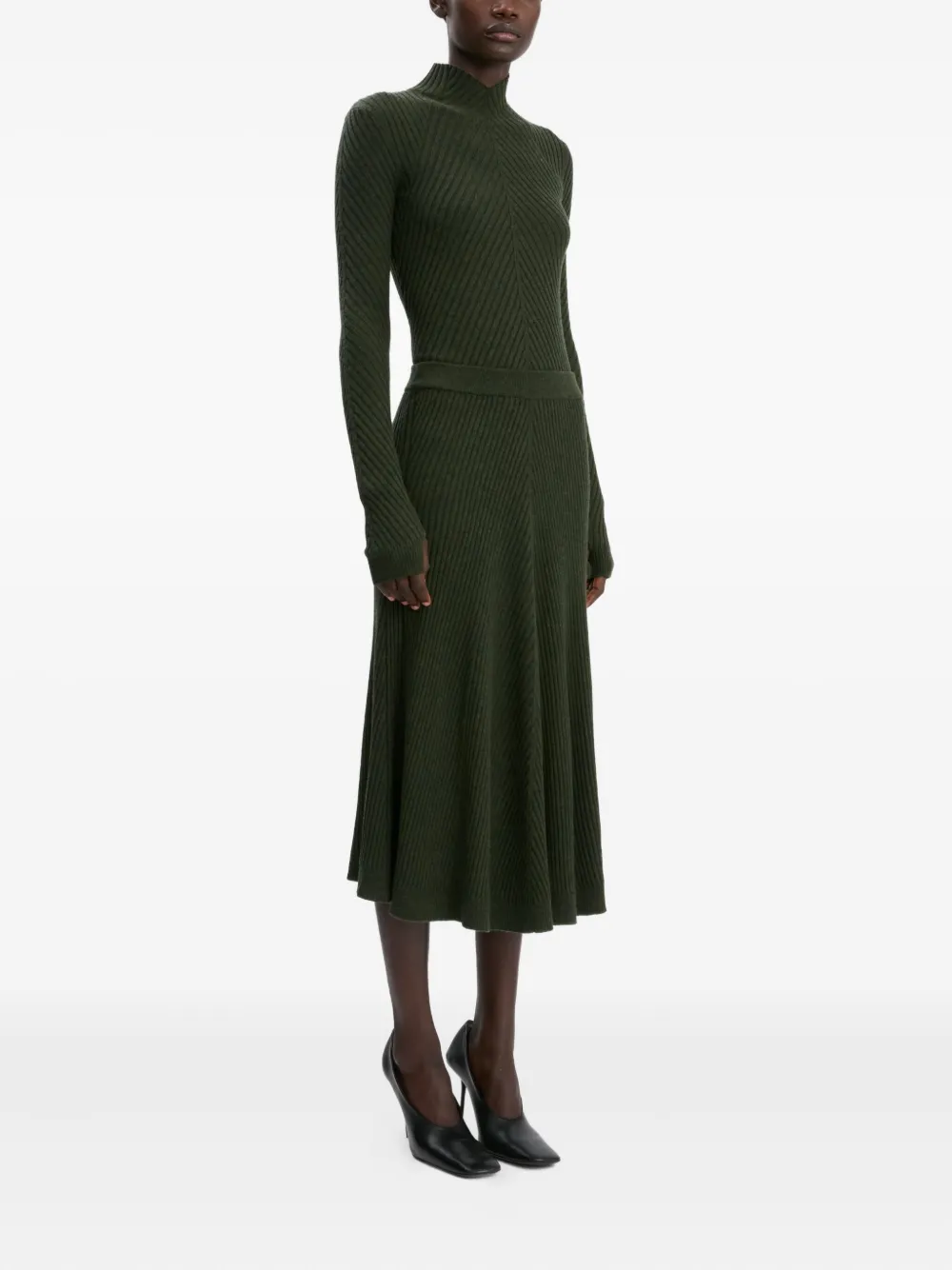 Victoria Beckham Ribgebreide midi-rok Groen