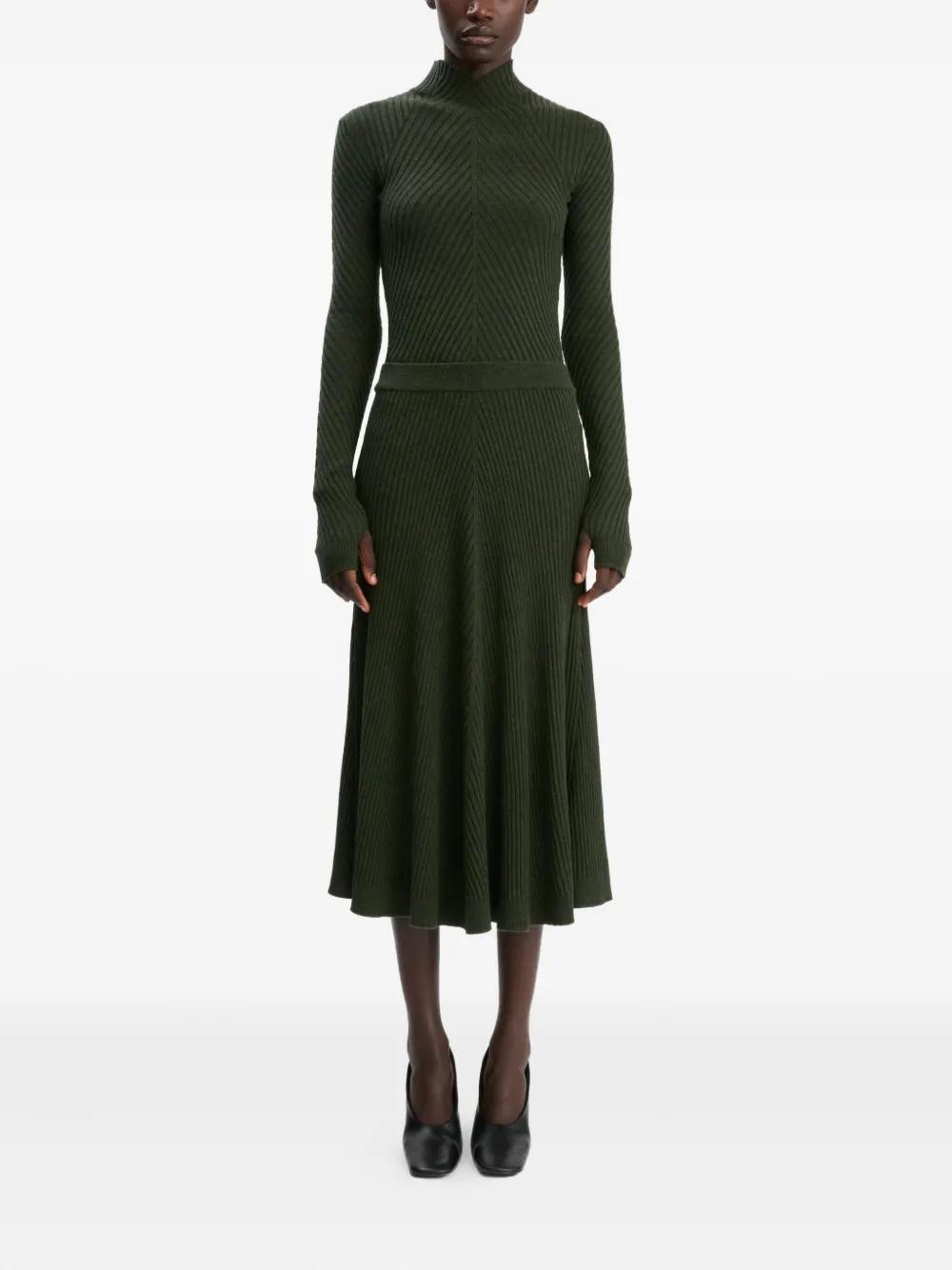 Victoria Beckham ribbed knit midi skirt - Groen