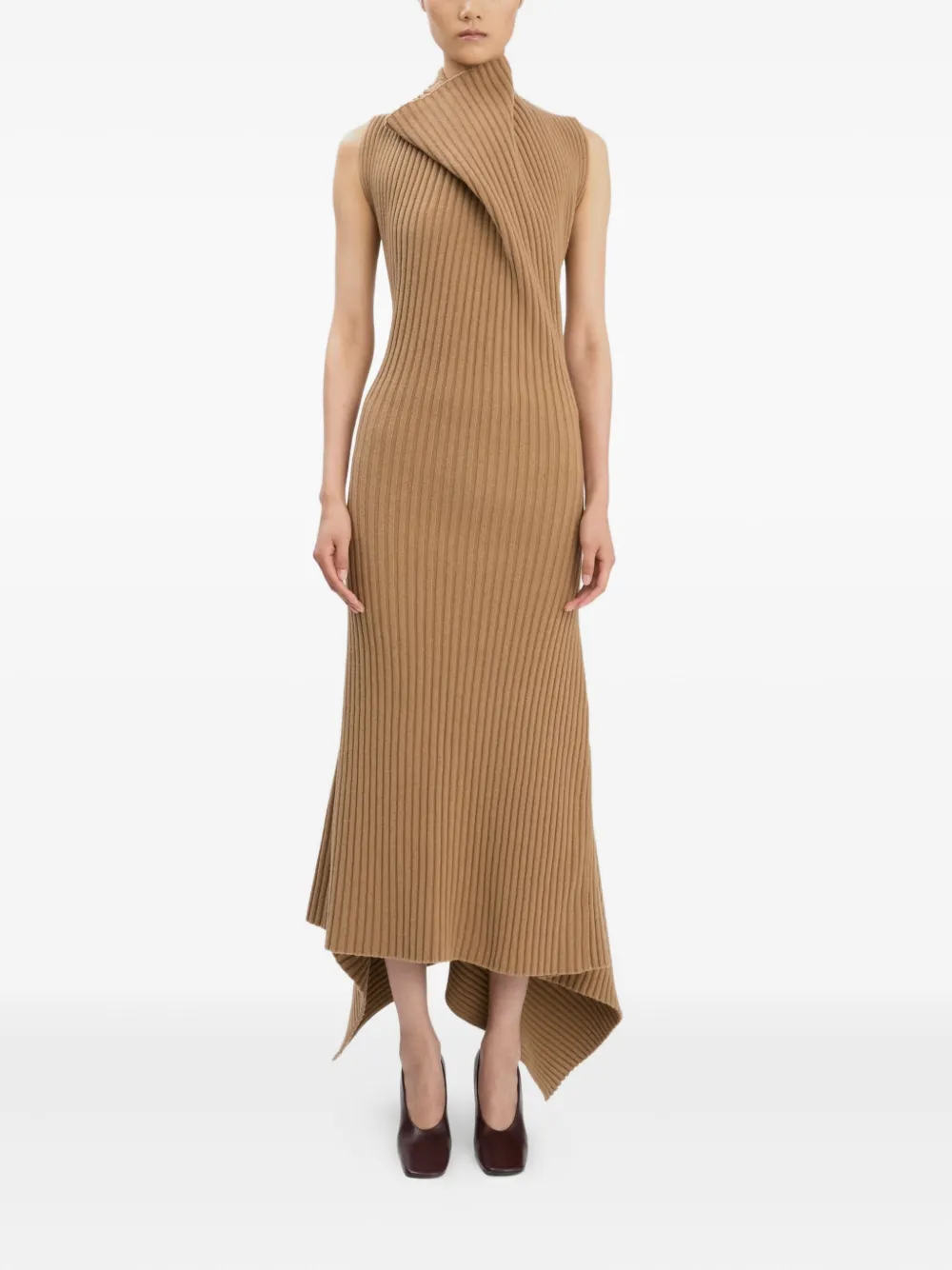Victoria Beckham ribbed draped midi dress - Beige