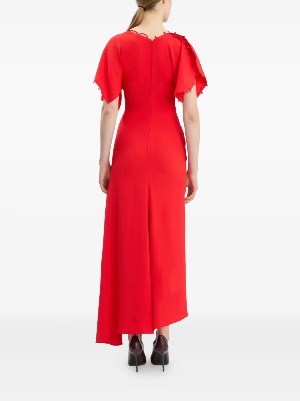 Victoria Beckham Short Sleeve Rouleaux Detail Dress In Red