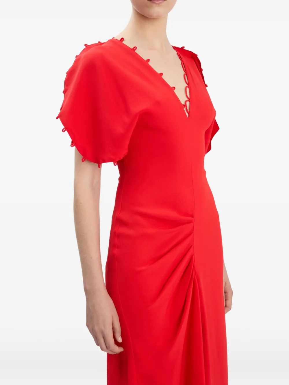 Victoria Beckham Short Sleeve Rouleaux Detail Dress In Red