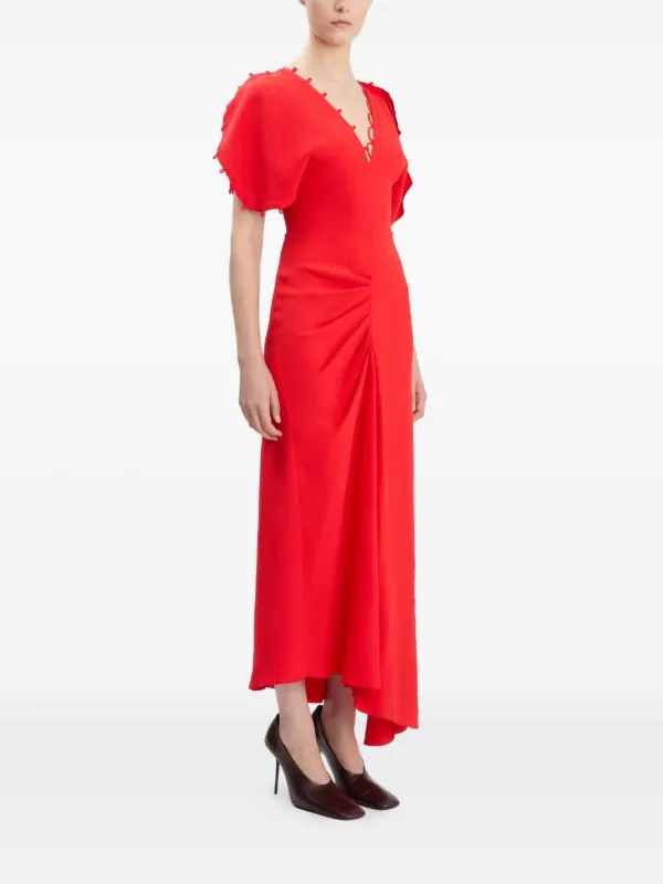 Victoria Beckham rouleaux-detail Midi Dress | Red | FARFETCH